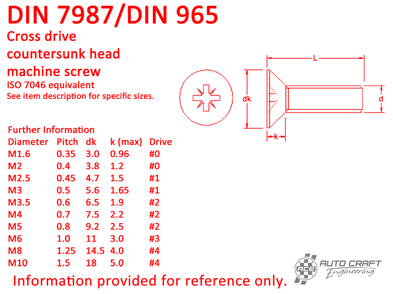 Screw, cross drive countersunk head AM 6 X 12, stainless steel - DIN 7987