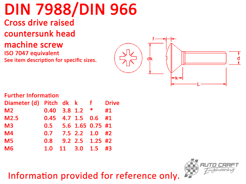 Screw, cross drive countersunk raised head, AM 5 x 13, stainless steel - DIN 7988