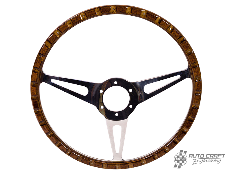 3 slot, mahogany steering wheel, 380mm, 6 bolt- Various aircooled