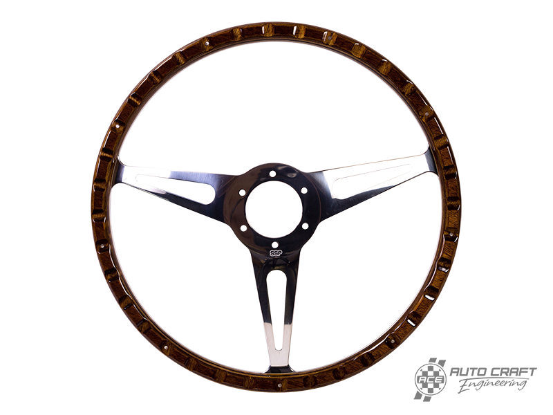 3 slot, mahogany steering wheel, 380mm, 6 bolt - Various aircooled