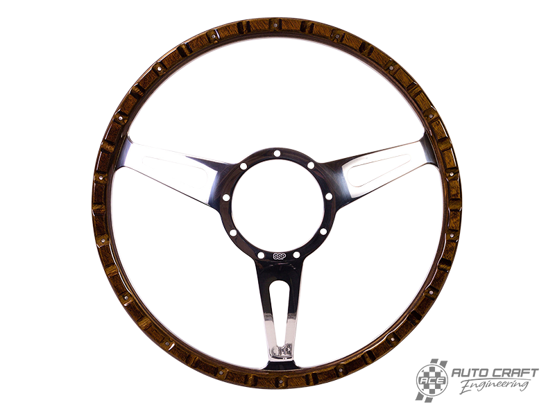 3 slot, mahogany steering wheel, 380mm, 9 bolt - Various aircooled