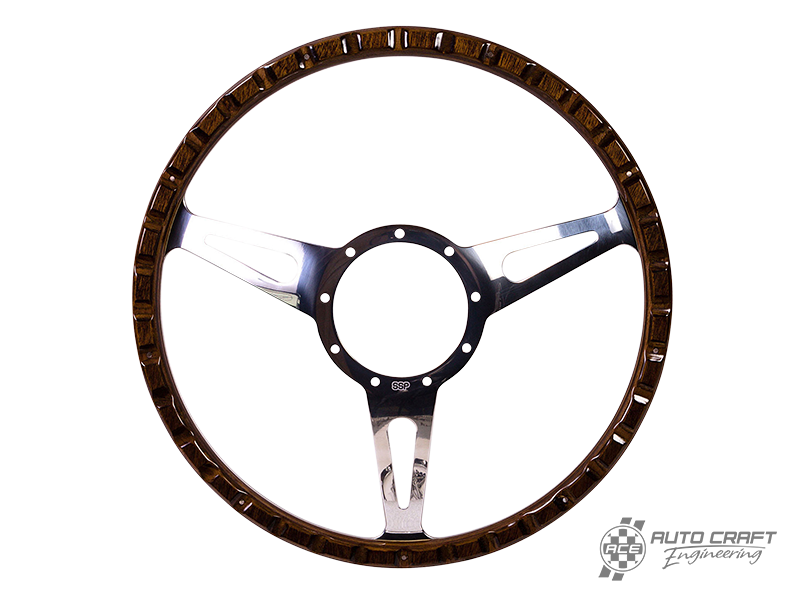 3 slot, mahogany steering wheel, 380mm, 9 bolt - Various aircooled