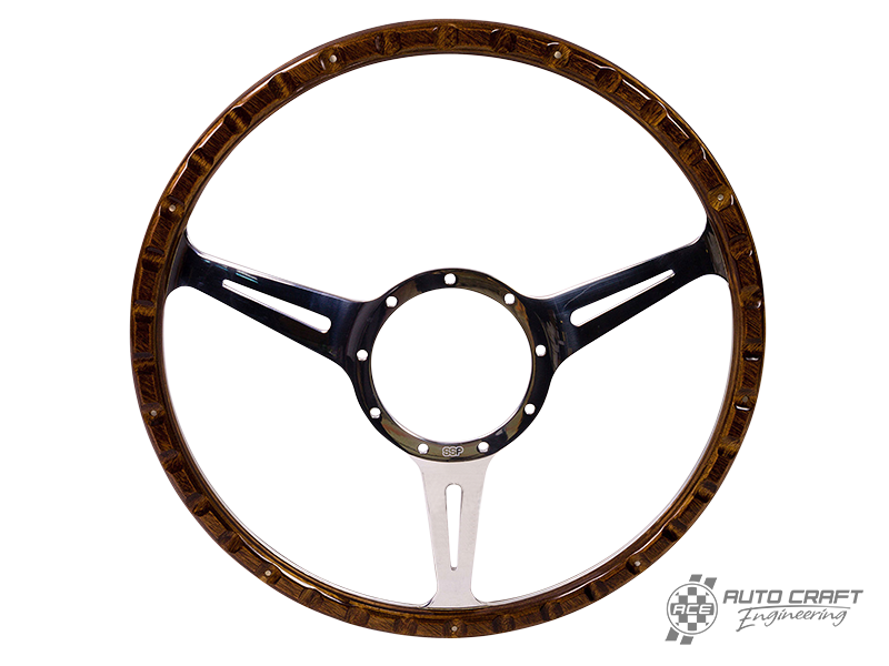 3-slot mahogany steering wheel, 380mm, 9 bolt - Various aircooled