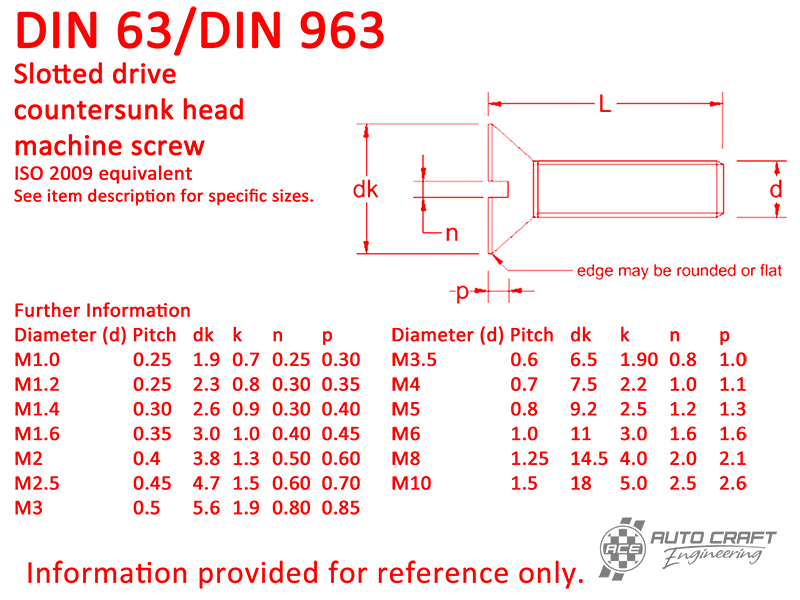 Screw, slotted drive countersunk head, AM 3.5 X 5, stainless steel - DIN 63