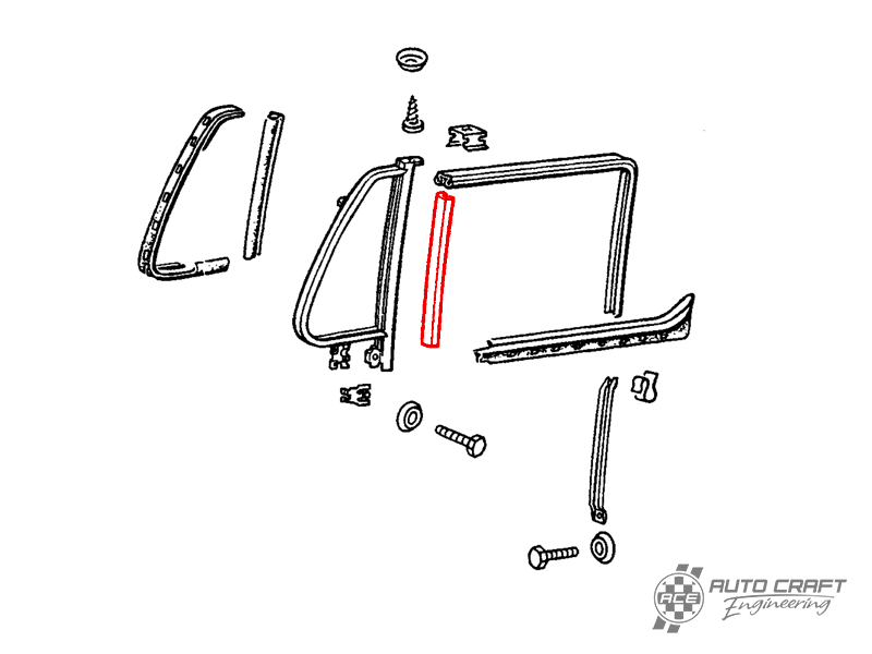 Cab window felt guide, front - Type 2, 68>79