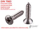 Tapping screw, countersunk raised head, B 4.8 x 13, stainless steel - DIN 7983