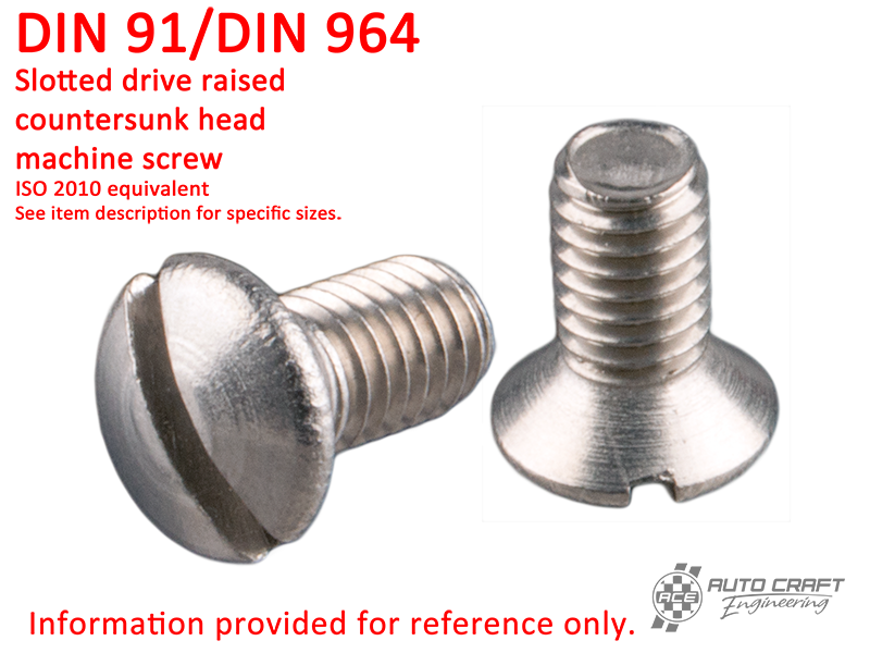 Screw, slotted drive countersunk raised head, AM 6 X 15, stainless steel - DIN 91/DIN 964