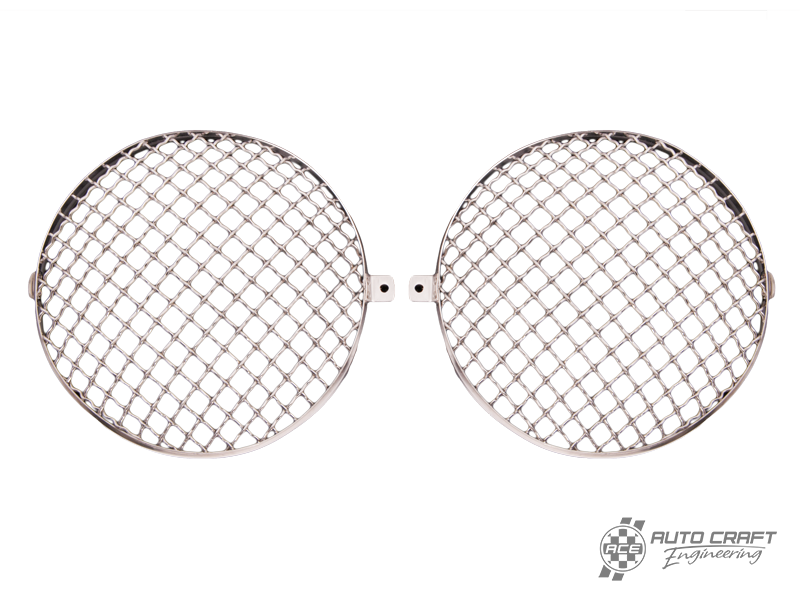 Headlamp stone guard grills, stainless steel, pair - Type 1 & 2 68>