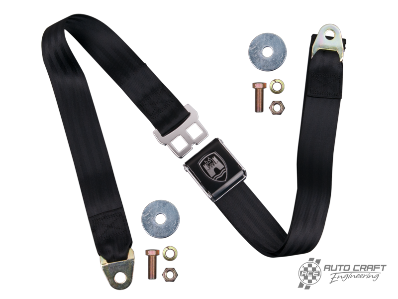 2-Point lap seat belt, black with black buckle