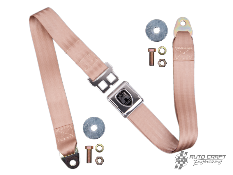 2-Point lap seat belt, light brown with chrome buckle