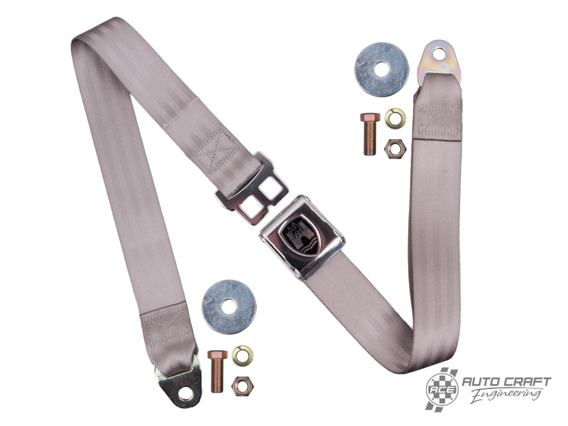 2-Point lap seat belt, grey with chrome buckle