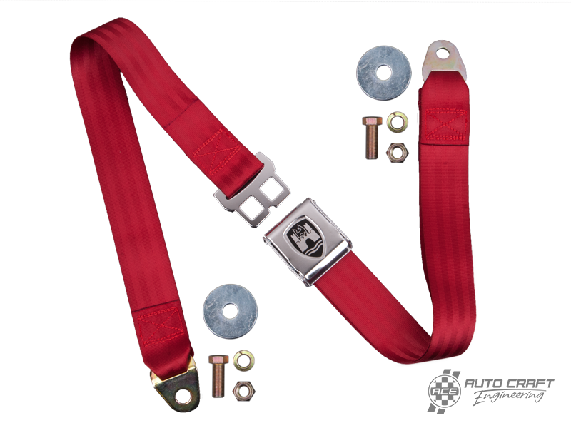 2-Point lap seat belt, red with chrome buckle