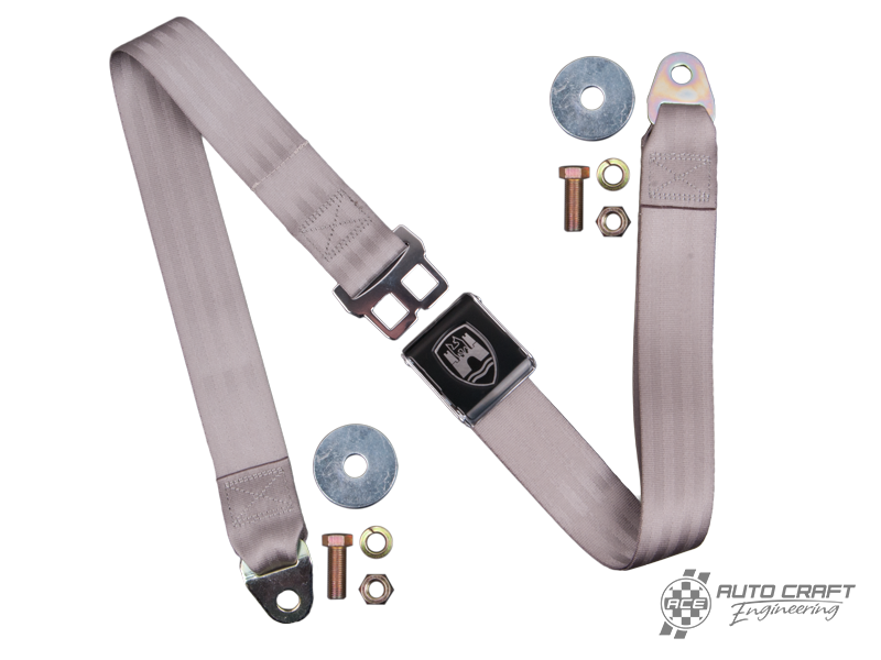 2-Point lap seat belt, grey with black buckle