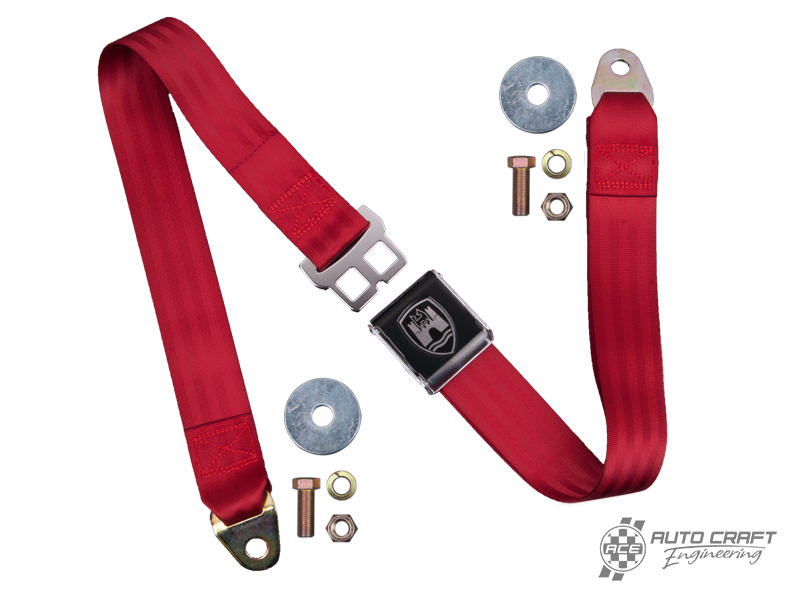 2-Point lap seat belt, red with black buckle