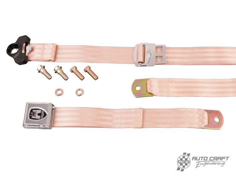 3-Point non retractable seat belt, light brown with chrome buckle