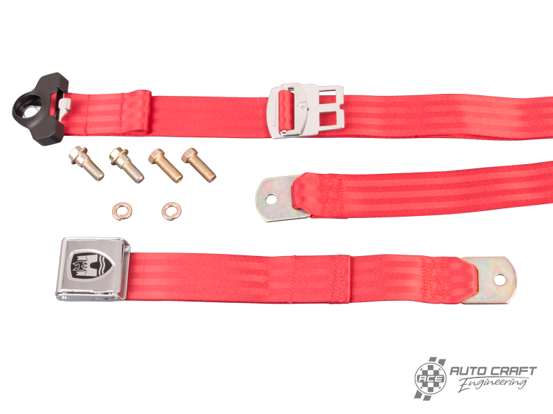 3-Point non retractable seat belt, red with chrome buckle