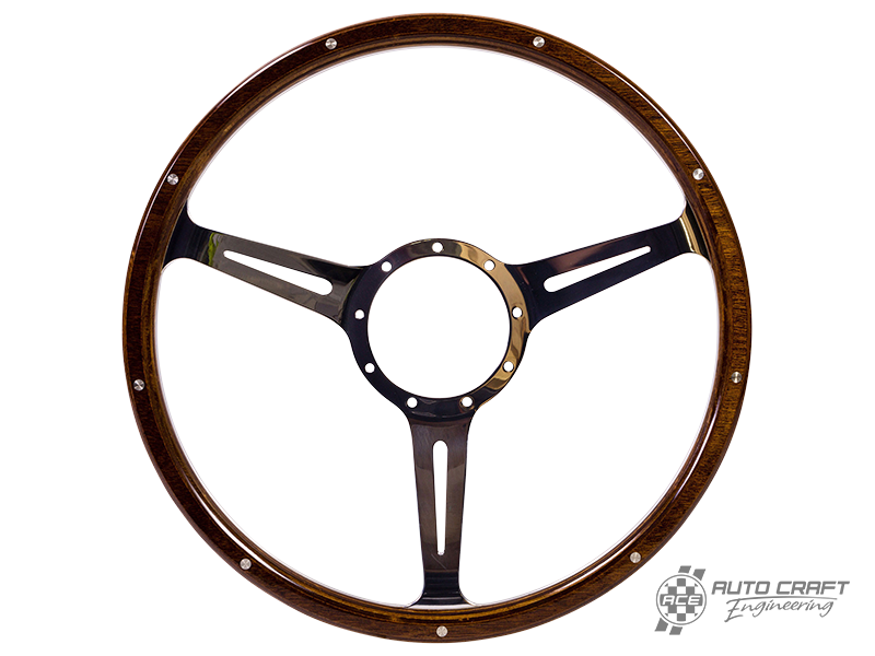 3-slot mahogany steering wheel, 380mm, 9 bolt - Various aircooled