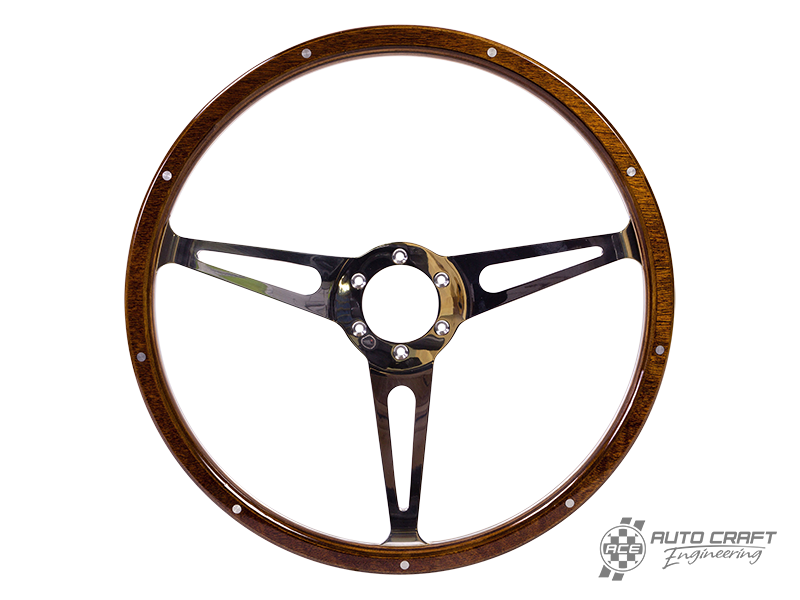 3 slot, mahogany steering wheel, 380mm, 6 bolt - Various aircooled