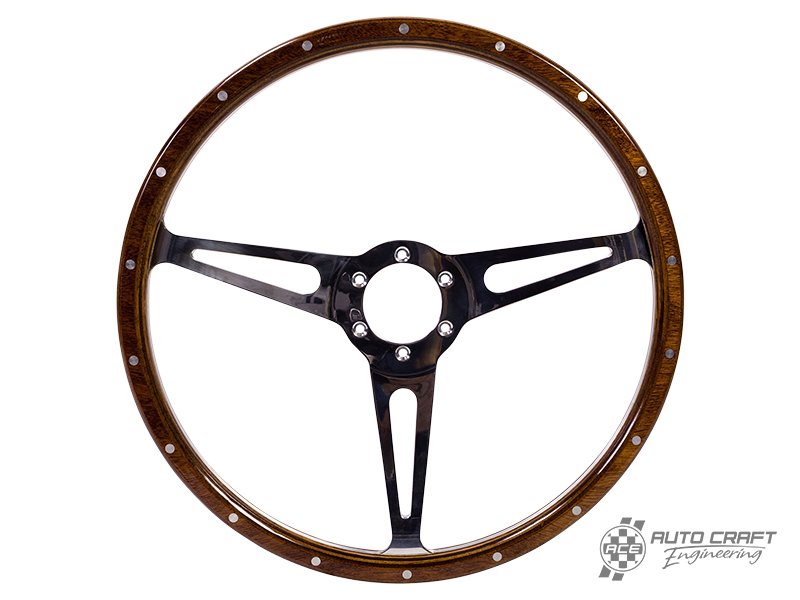 3 slot, mahogany steering wheel, 380mm, 6 bolt- Various aircooled