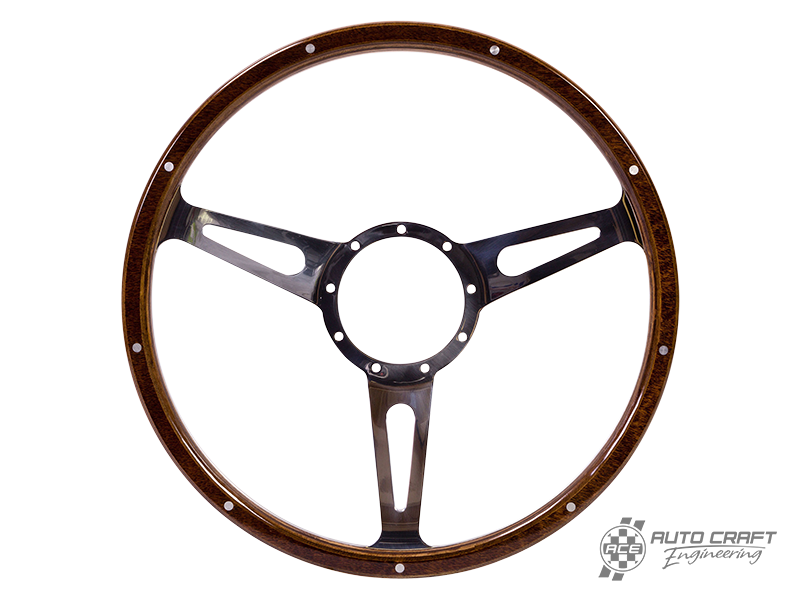 3 slot, mahogany steering wheel, 380mm, 9 bolt - Various aircooled