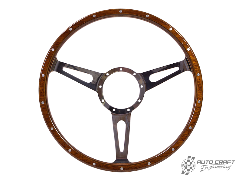 3 slot, mahogany steering wheel, 380mm, 9 bolt - Various aircooled