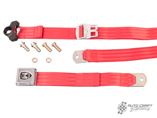 [111-857-705/ARD] 3-Point non retractable seat belt, red with chrome buckle