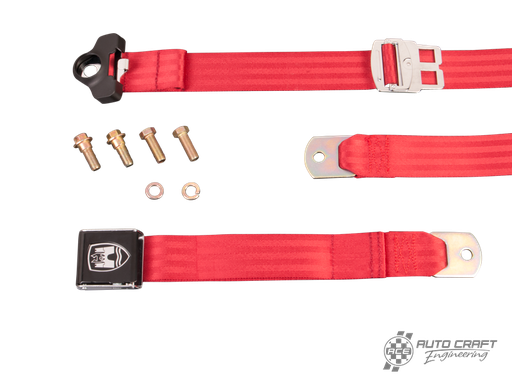 [111-857-705/RD] 3-Point non retractable seat belt, red with black buckle