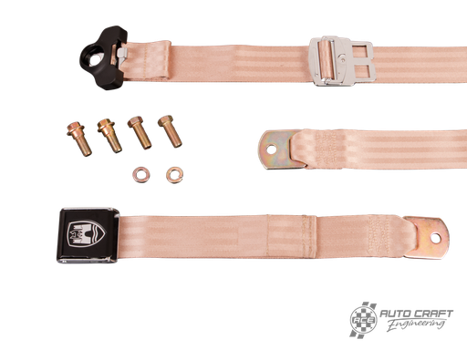 [111-857-705/AL] 3-Point non retractable seat belt, light brown with black buckle