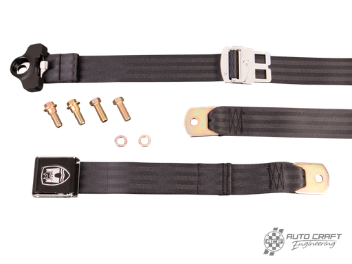 [111-857-705/BK] 3-Point non retractable seat belt, black with black buckle