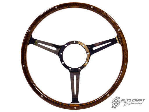 [111-400-107] 3-slot mahogany steering wheel, 380mm, 9 bolt - Various aircooled