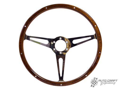 [111-400-110] 3 slot, mahogany steering wheel, 380mm, 6 bolt - Various aircooled